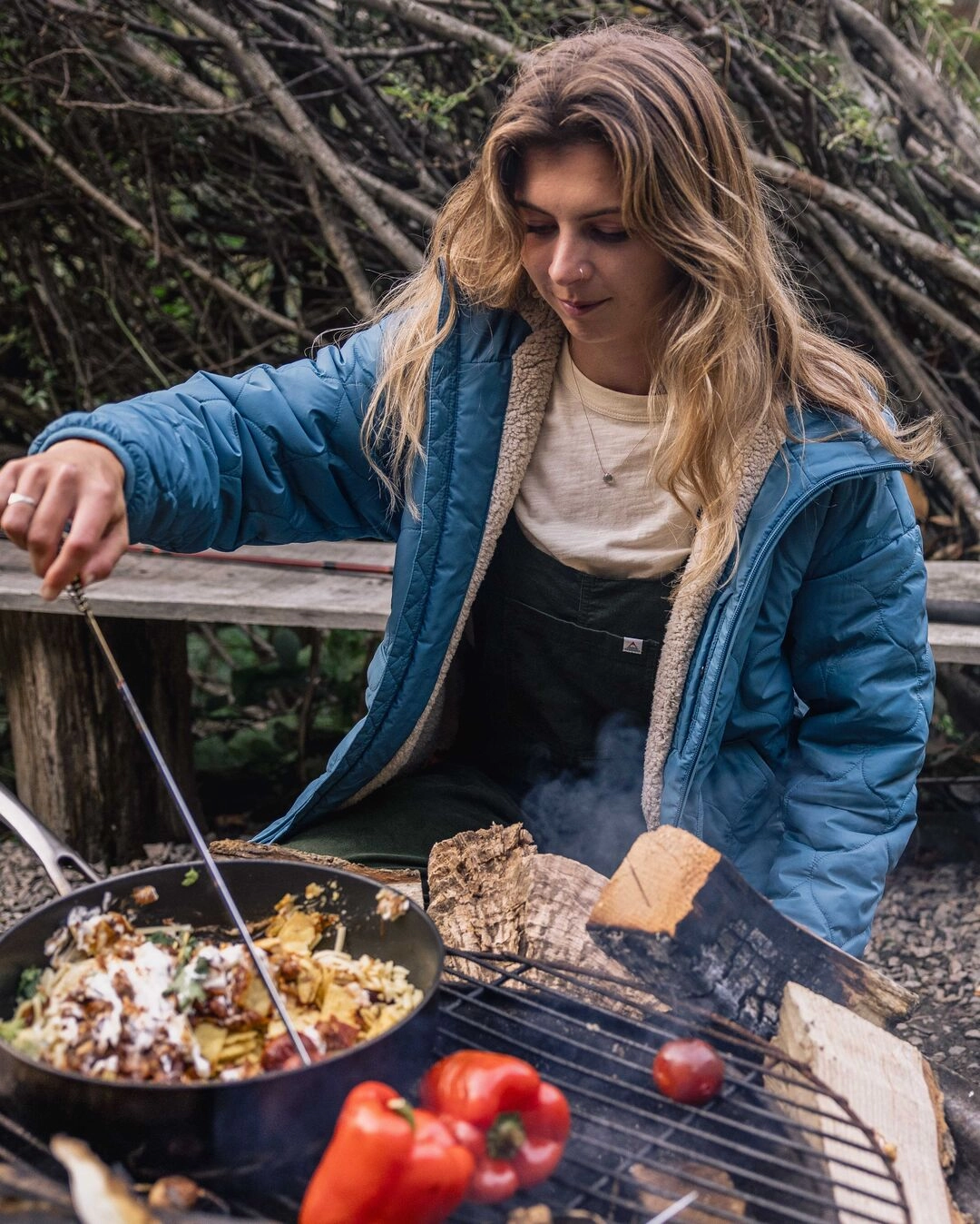 Non Irritating Seams Reinforced Shoulder Protection Earthy Recycled Sherpa Lined Insulated Jacket - Washed Blue