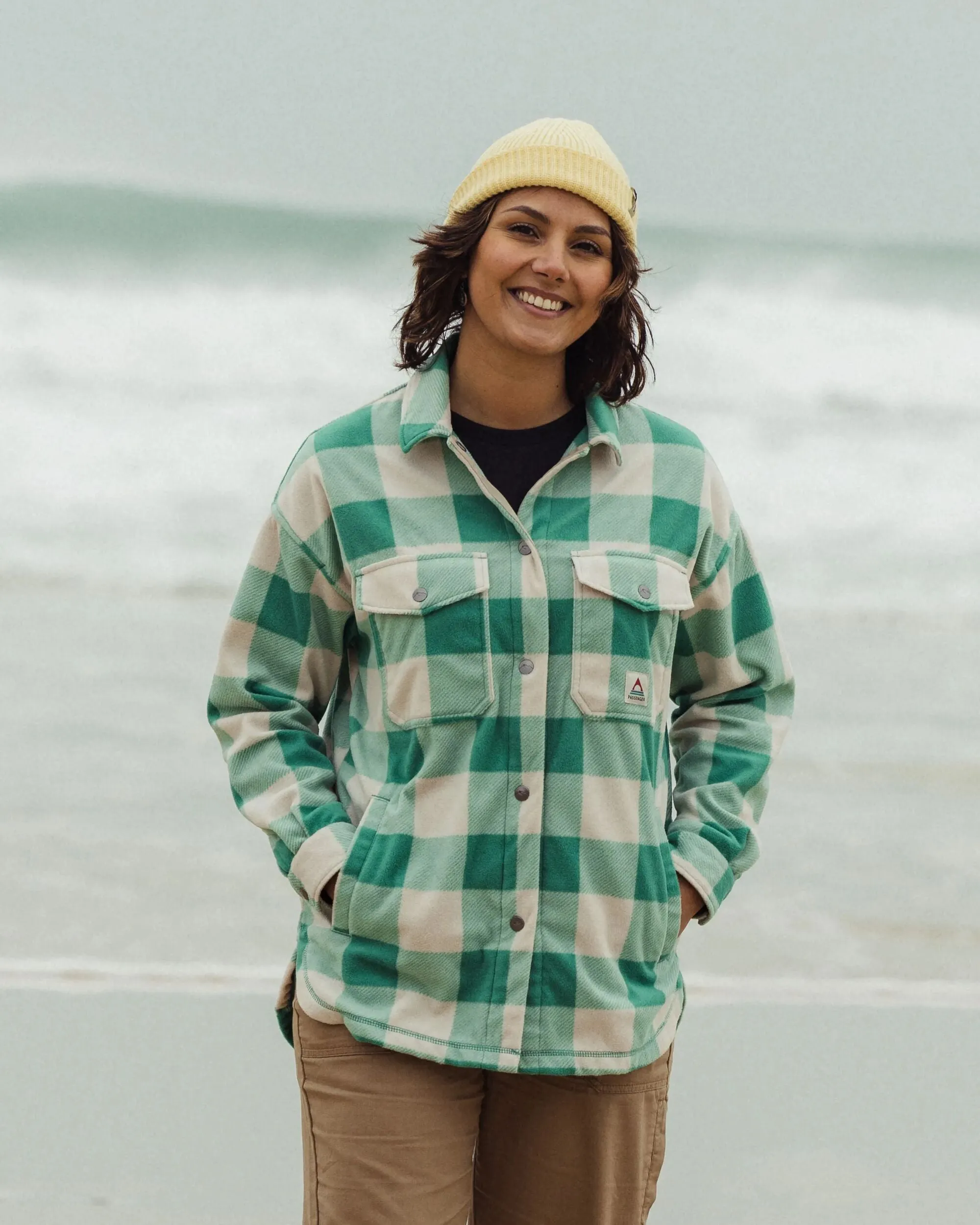 East Recycled Polar Fleece Shirt - Greenlake Buffalo Check Country Escape Eco Dye Technique