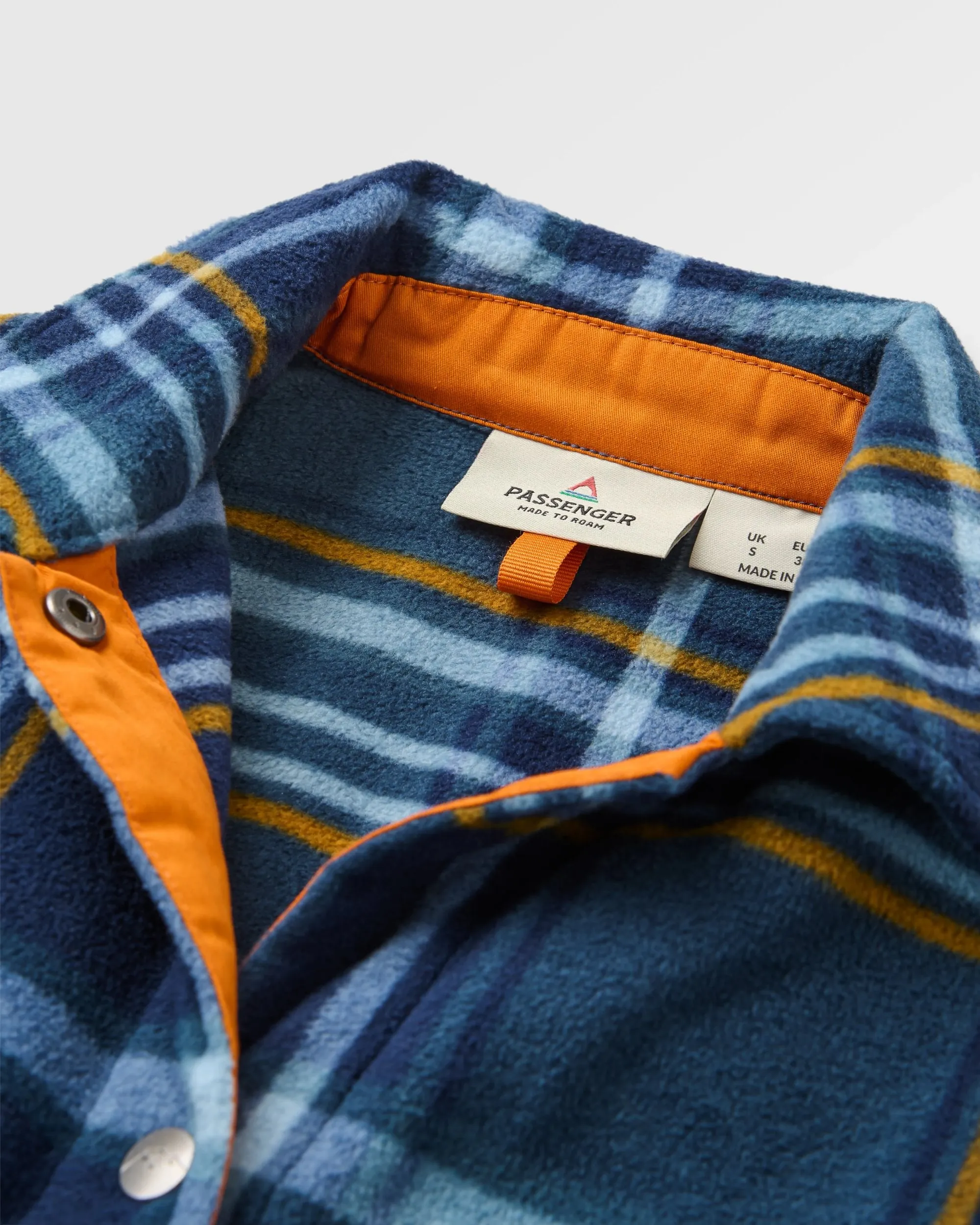 Soft Collar Design Student Essential East Recycled Polar Fleece Shirt - Rich Navy/Faded Denim Check