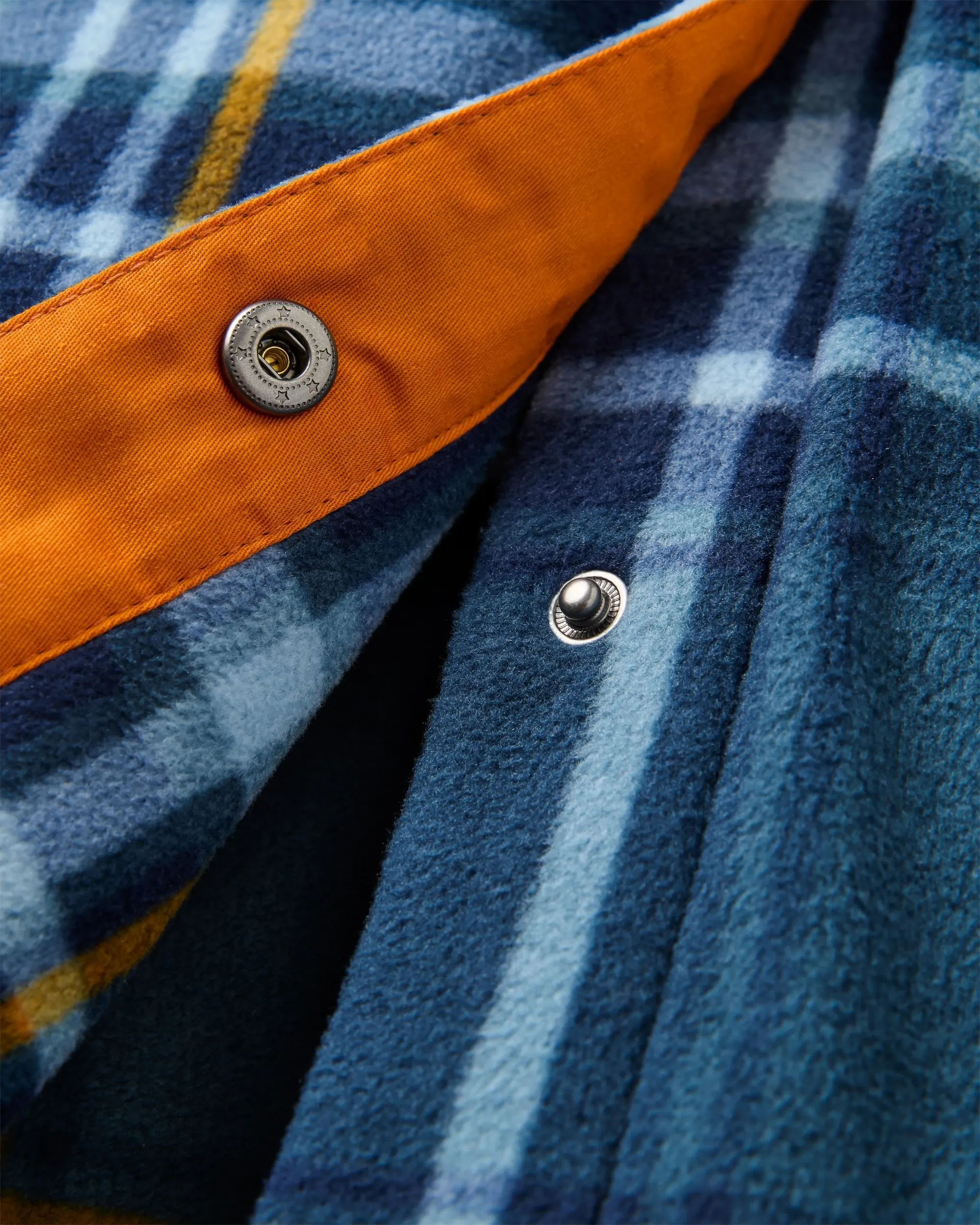 East Recycled Polar Fleece Shirt - Rich Navy/Faded Denim Check Luxury Feel Striped Design