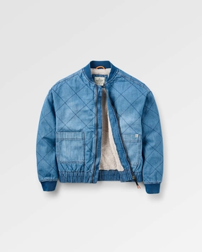 All Season Lucia Denim Sherpa Lined Bomber Jacket - Denim Blue