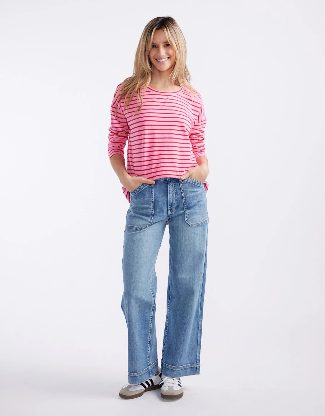 Soft Finish Relaxed Long Sleeve T-Shirt - Pink/Red