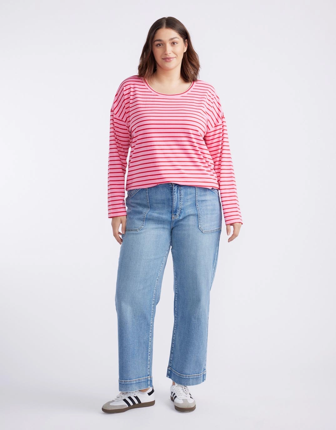 Relaxed Long Sleeve T-Shirt - Pink/Red Slim fit clothing