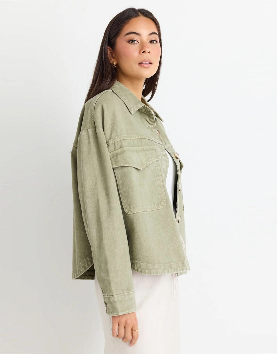 Light Protection Echo Patch Pocket Denim Jacket - Khaki