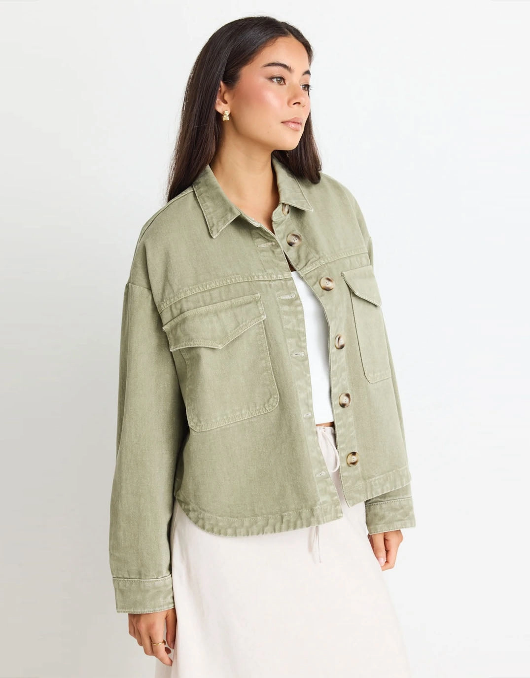 Anti Snag Fabric Tear Resistant Panels Echo Patch Pocket Denim Jacket - Khaki