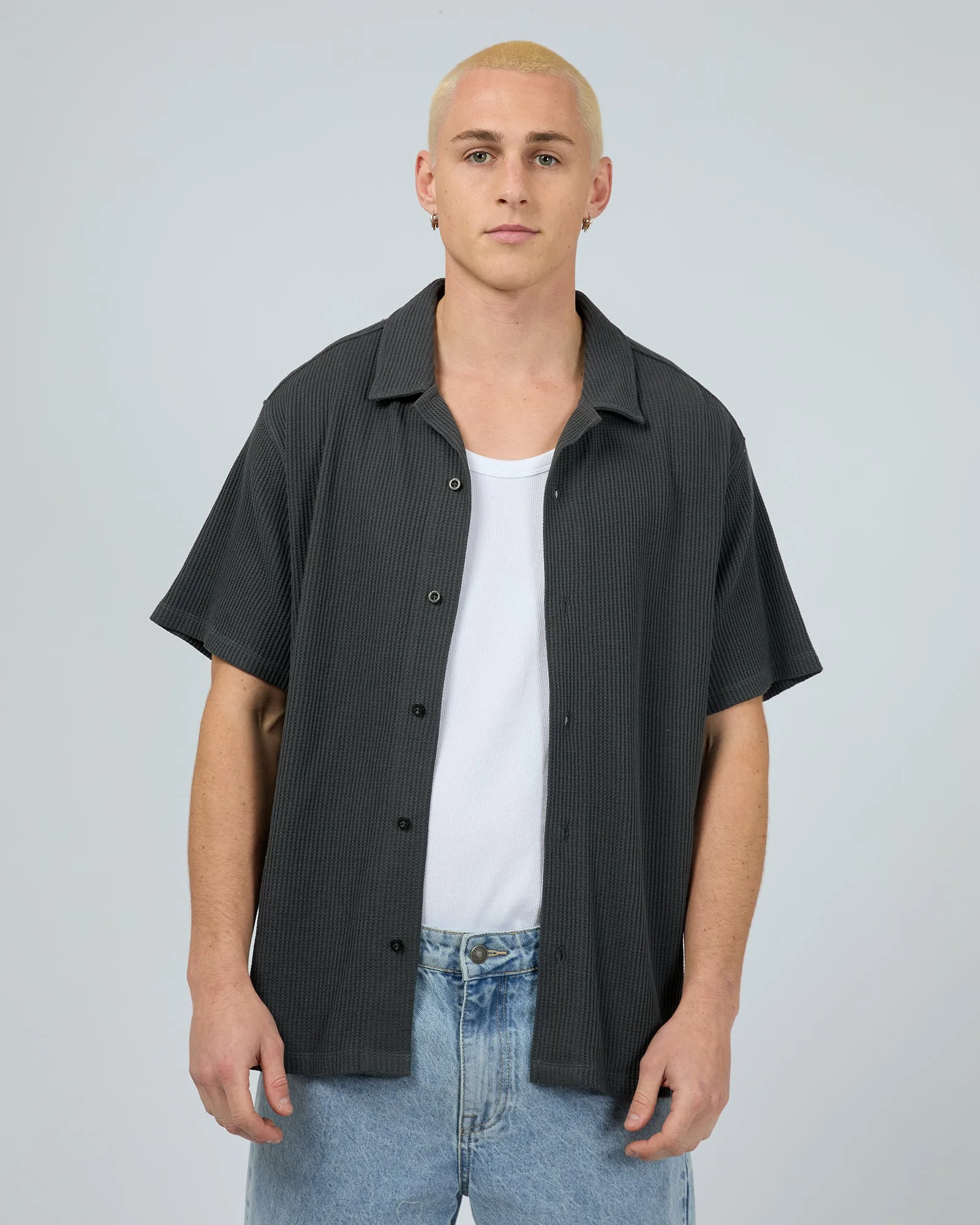 Customizable Option Weekend Style Session Waffle Ss Shirt Charcoal