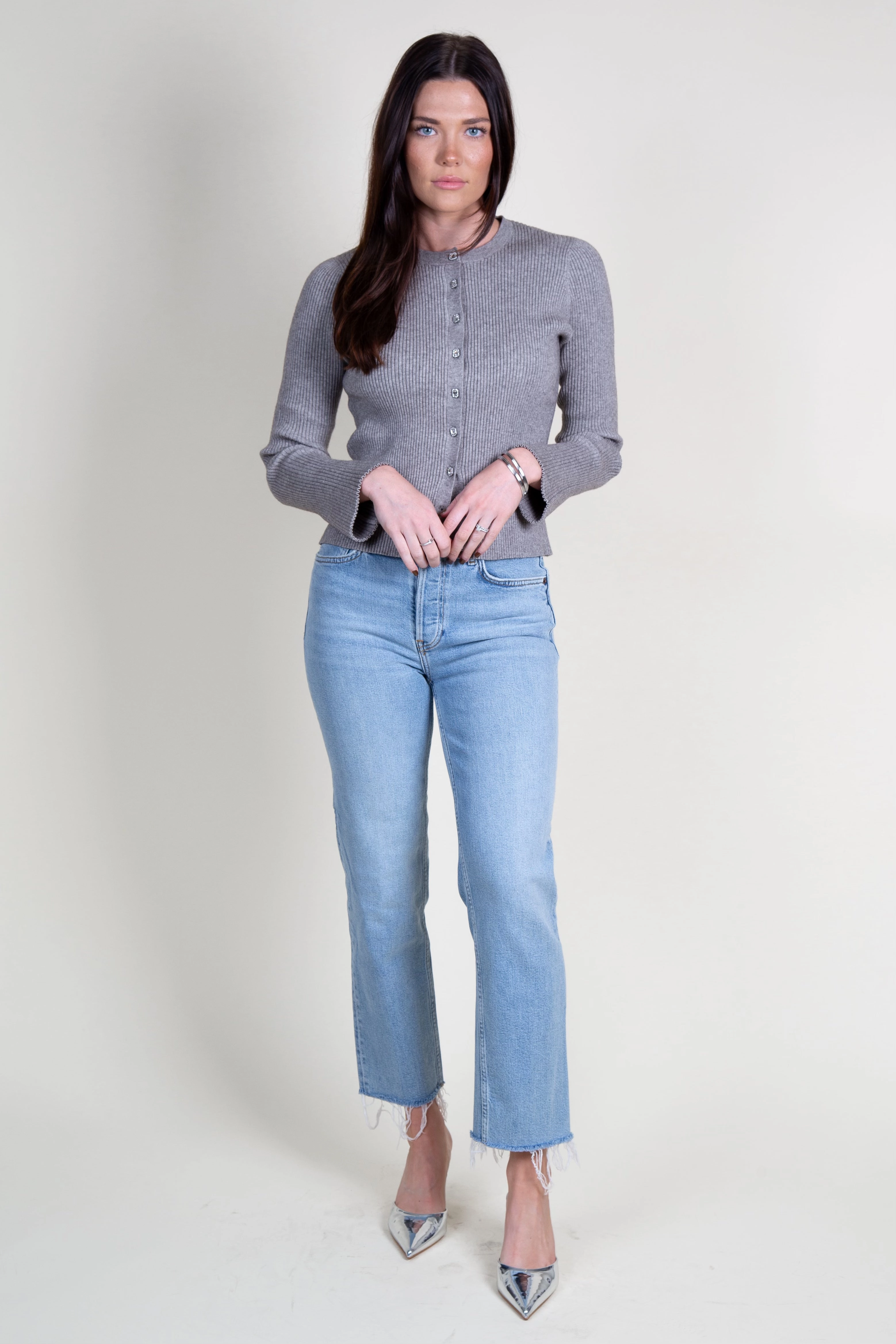 KnitCuff Reinforcements Stretch Ribbing GENERATION LOVE | Dua Cardigan - Heather Grey