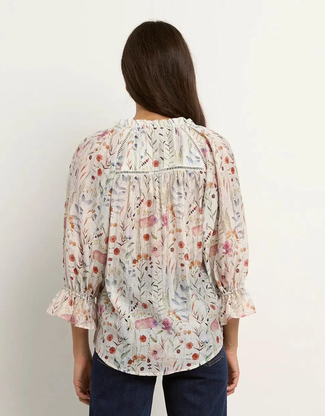 Encounter Gathered Button Front Top - Cream Floral Gym Wear