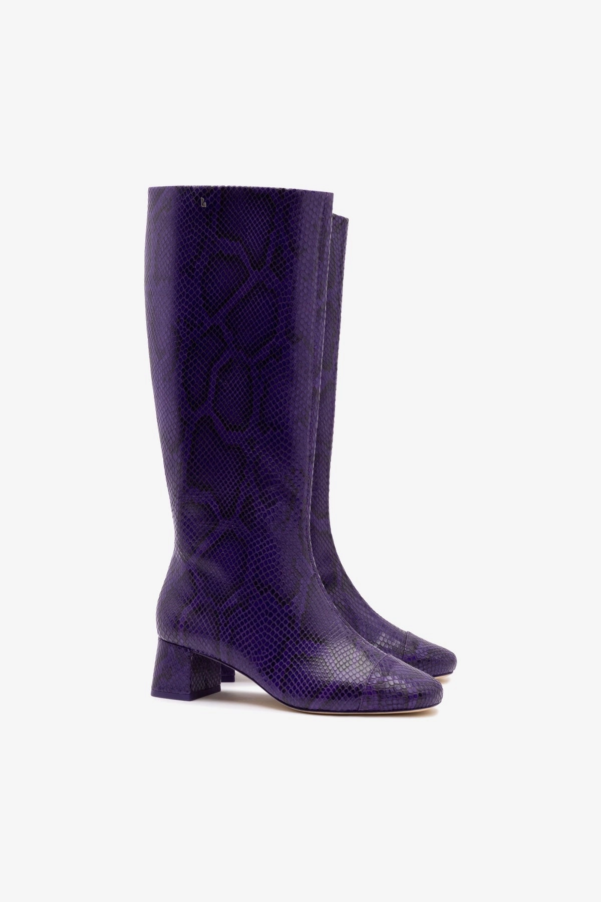 Edie Boot In Eggplant Python Embossed Leather Cushioned Step Cold Weather Commuter