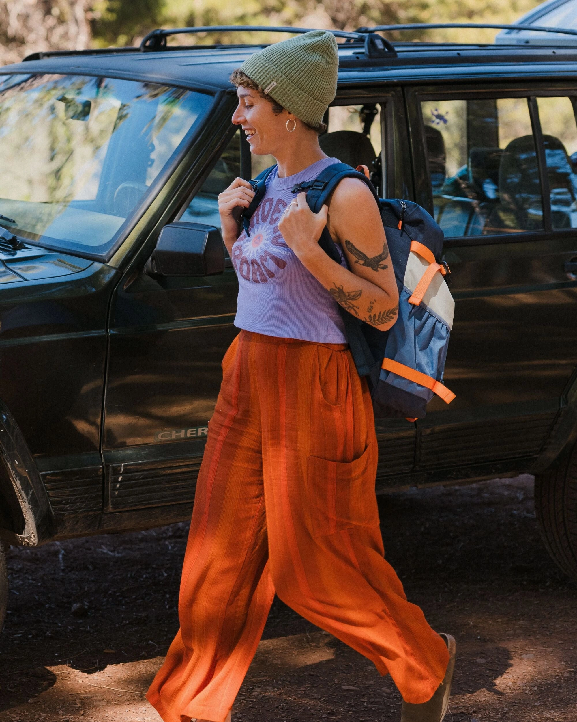 Minimalist Look Tagless Labeling Someday Woven Trouser - Ember Orange Stripe