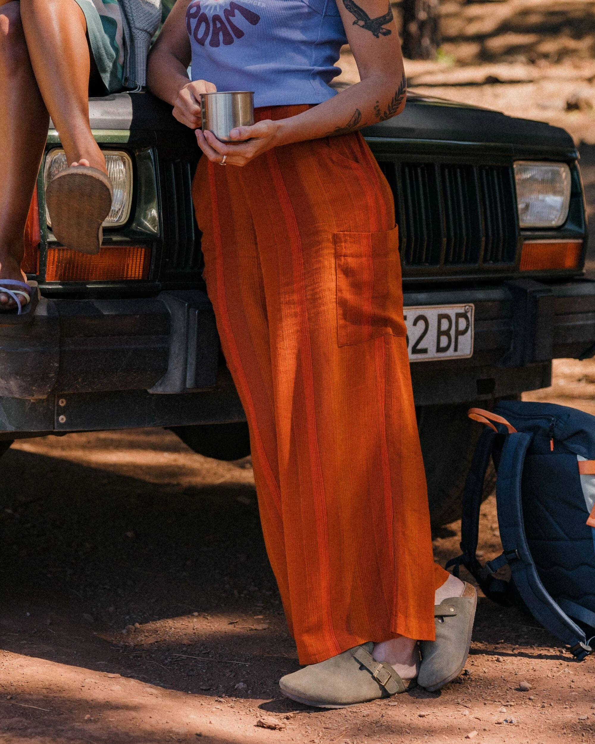 Someday Woven Trouser - Ember Orange Stripe All Day Wear Layered Look