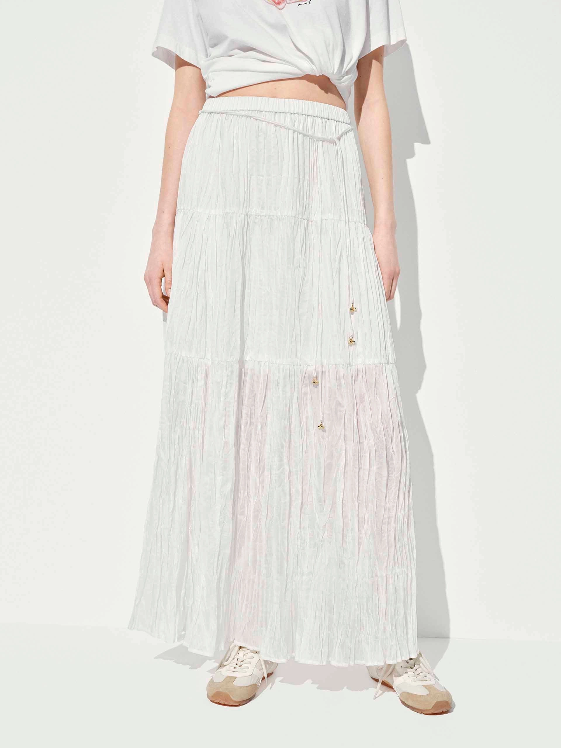 Elastic Waistband Tulle Skirt Erasable Crease