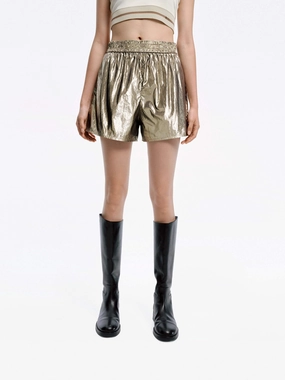 Elasticated Waist Glossy Shorts Minimal Design Breathable Lining
