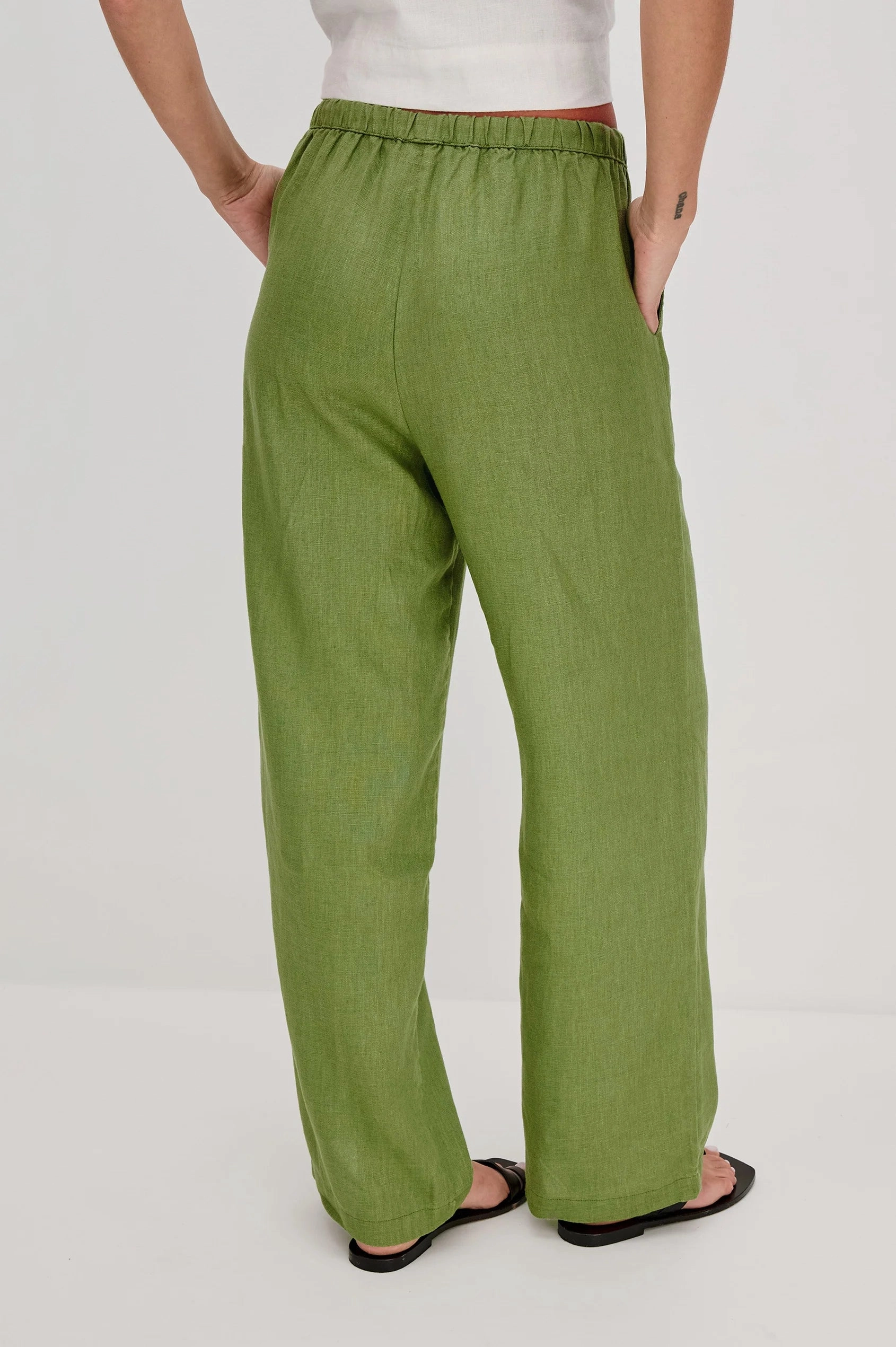 RAILS Emmie Linen   Trousers in Dill Double Stitched