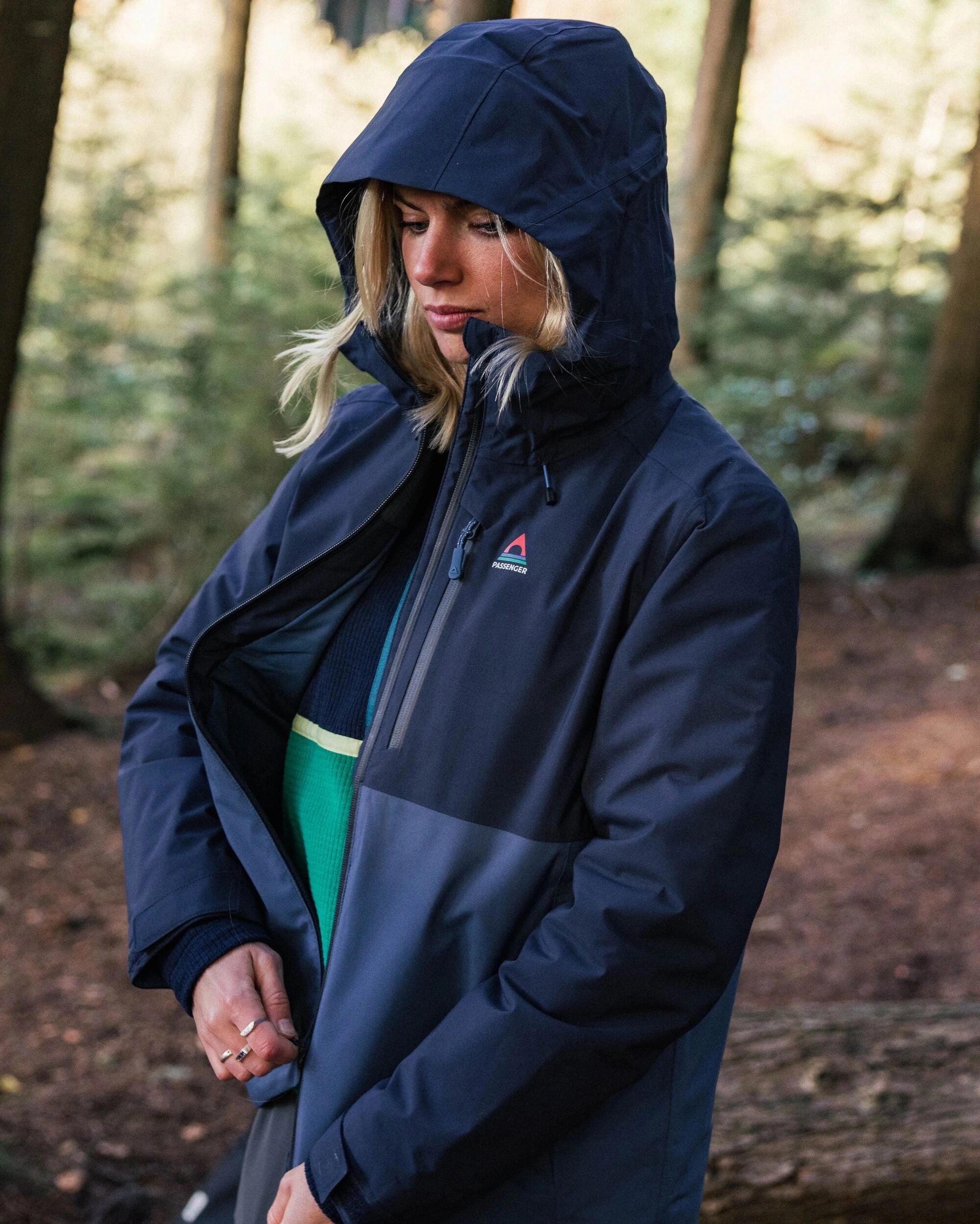 Elevate Insulated Waterproof Jacket - Rich Navy Headphone Hole Leather Bits
