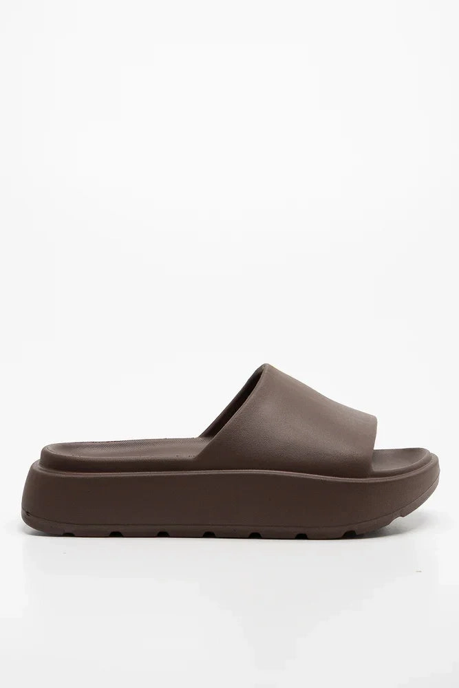 Ankle Strap Design Platform Slide Brown