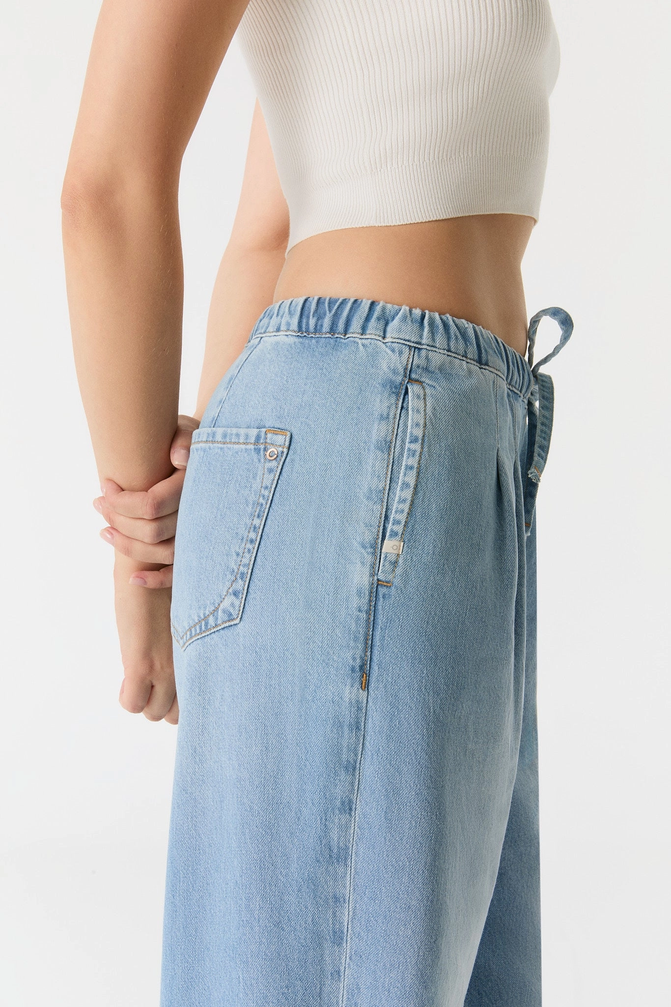 Ellen Mid Waist Denim Jogger Jeans -  Light Blue - L30 Street Inspired