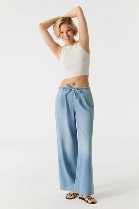 Roll-up style Versatile Look Ellen Mid Waist Denim Jogger Jeans -  Light Blue - L30