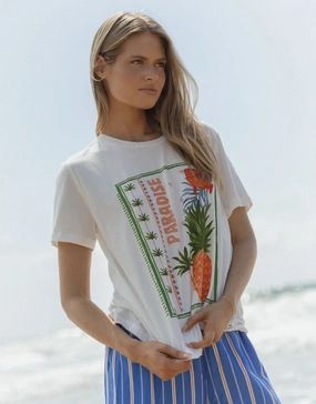 Modern Wear NonRestrictive Cut Ellia Crew Tee - Paradise Beach Print White