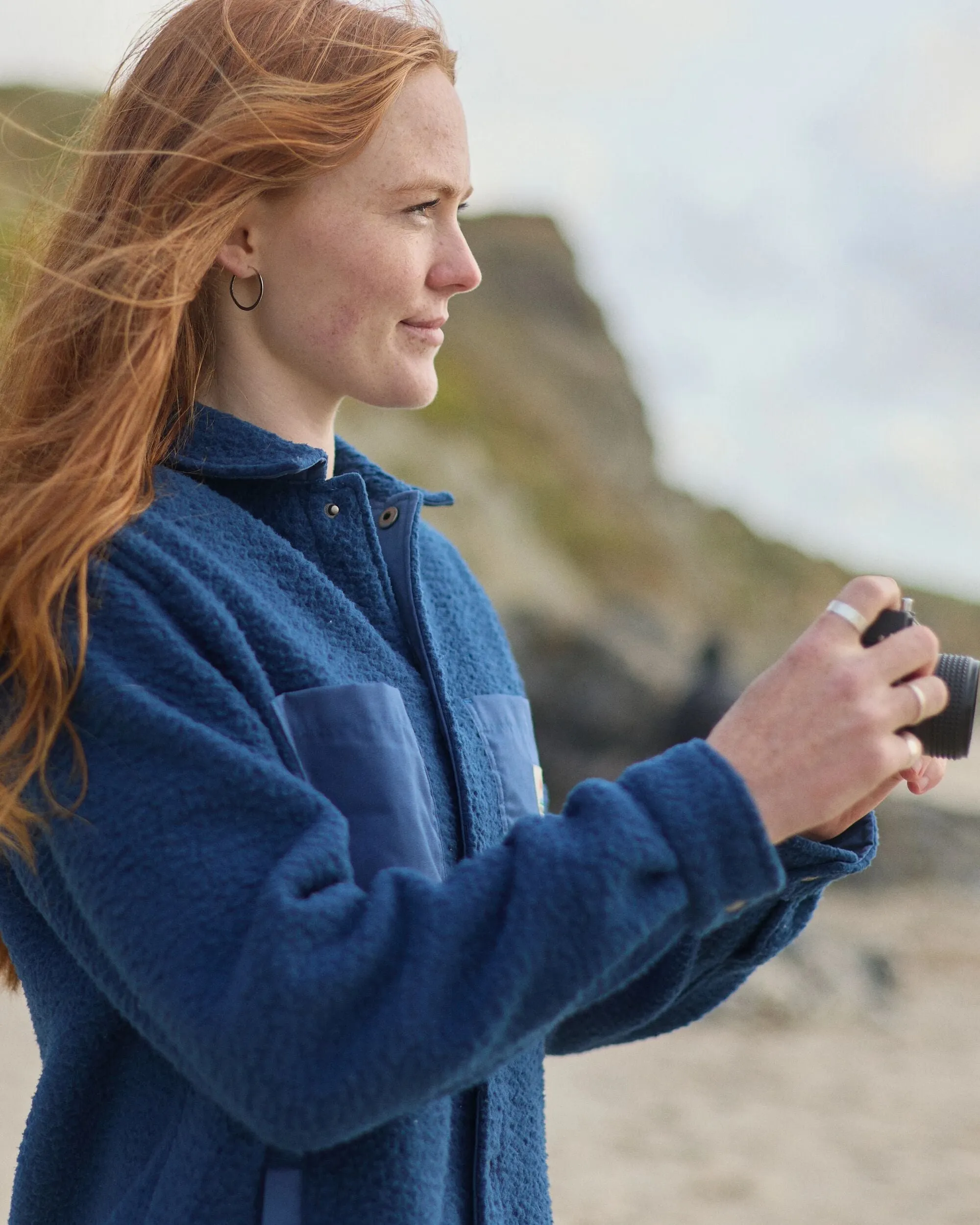 Rappel Recycled Sherpa Oversized Shirt - Dark Denim Reinforced Shoulders Polished Finish