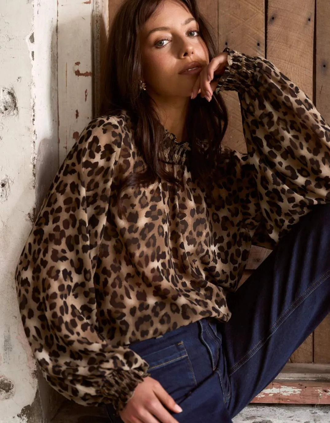Winter Layering Embrace Top - Leopard Georgette