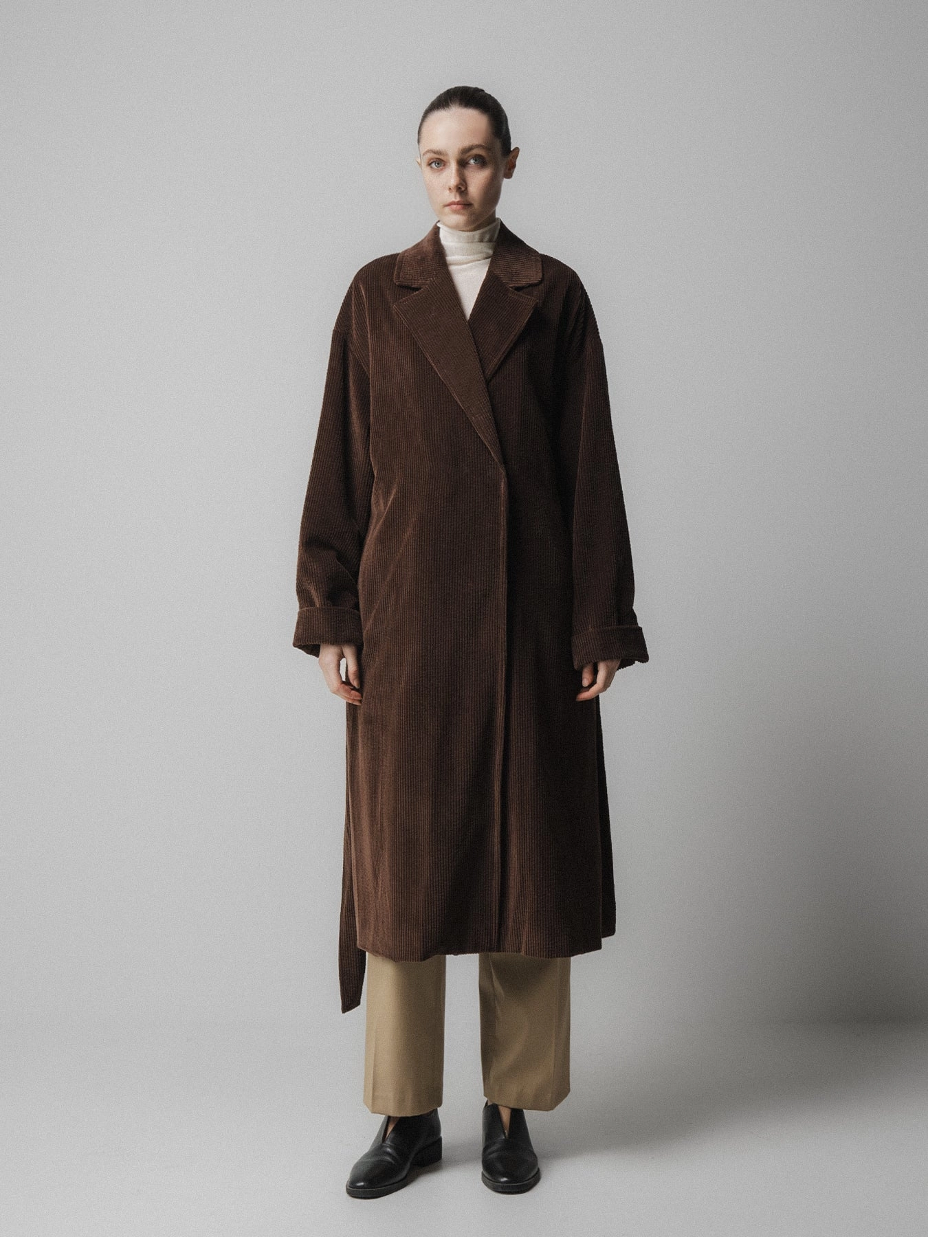 Simple Chill Piece Emin   Paul Corduroy Long Belted Coat in Brown