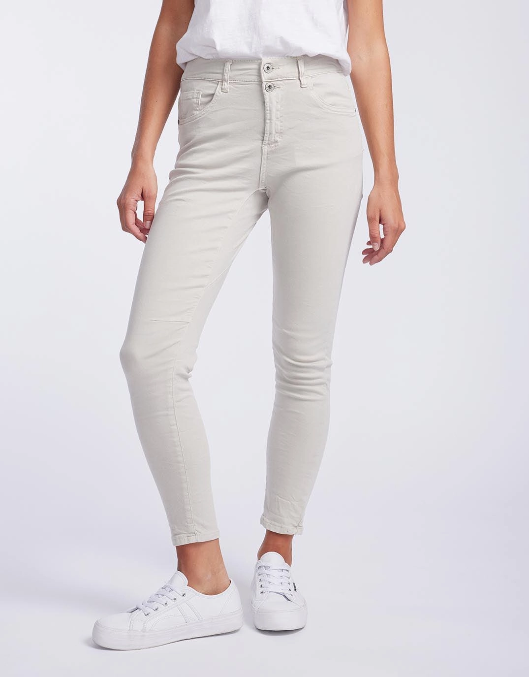 Selvedge Detailing Date Night Sunny Vibes Emma Stretch Jean - Beige