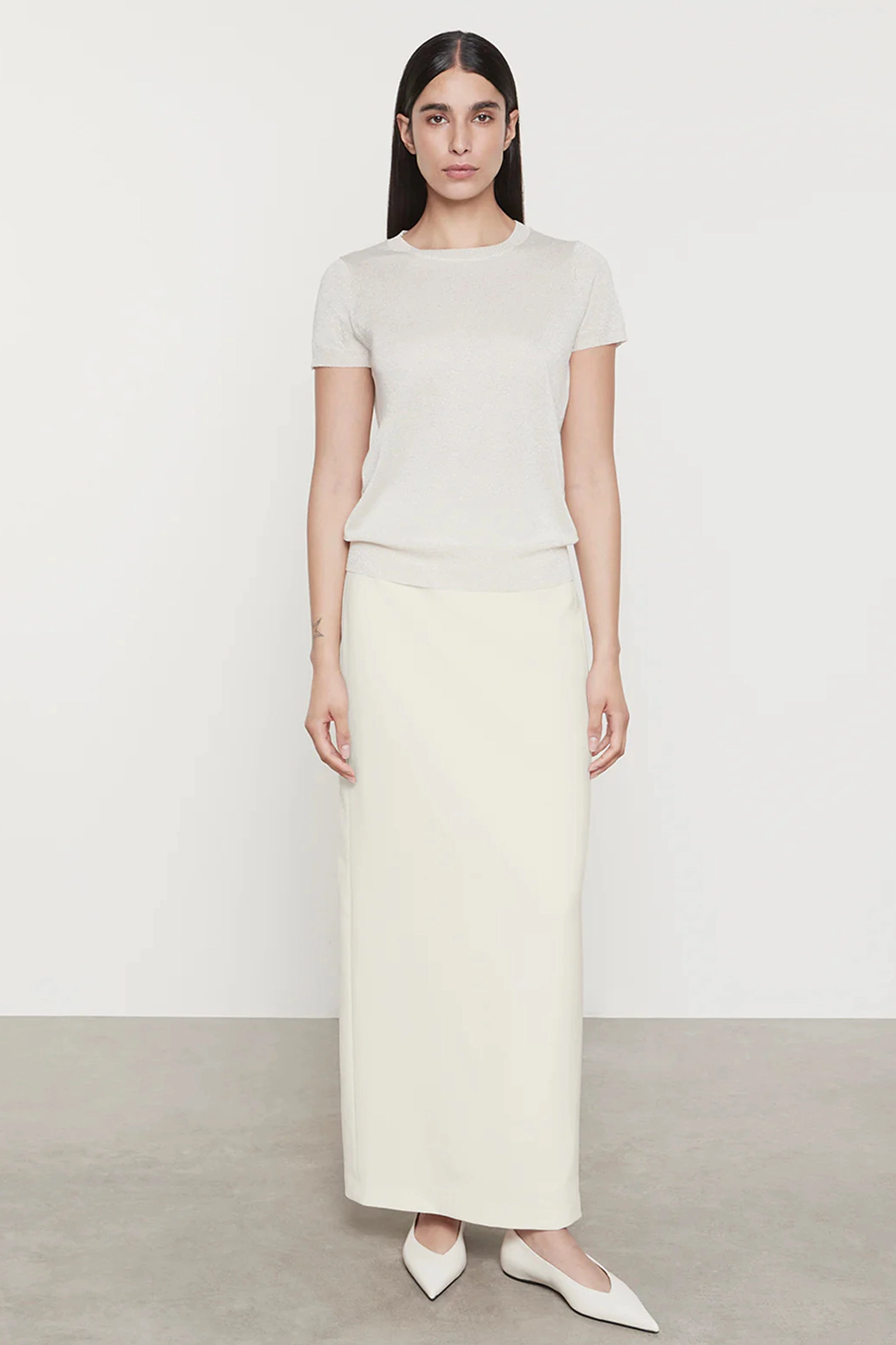 ENZA COSTA | Lame Knitted Sweater - Champagne Evening Wear Layered Stitch Details