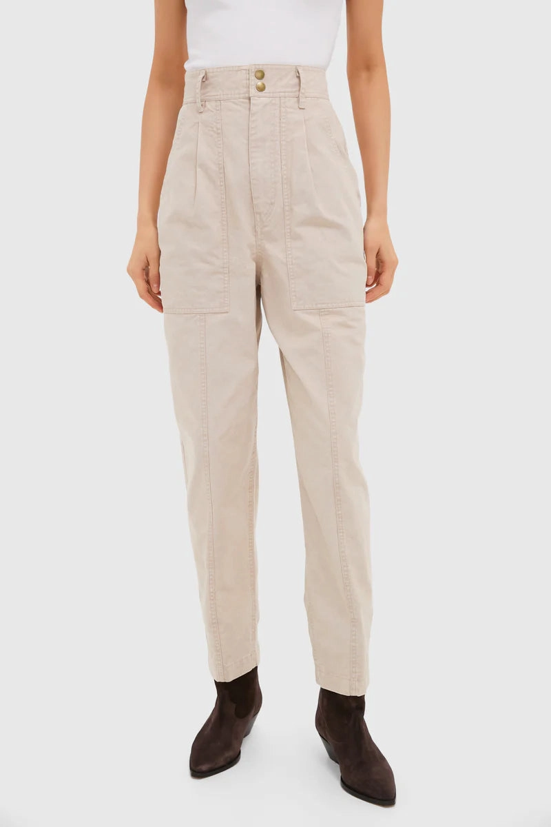 Marant Etoile Kiana Pants in Ecru Smooth Zipper Track Flexible Hood Design