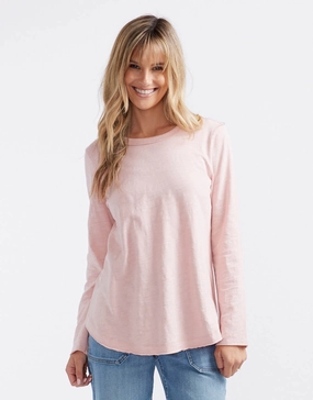 Daily Trend Look Flexible Cuff Design Essential Scoop Hem Long Sleeve T-shirt - Dusty Rose