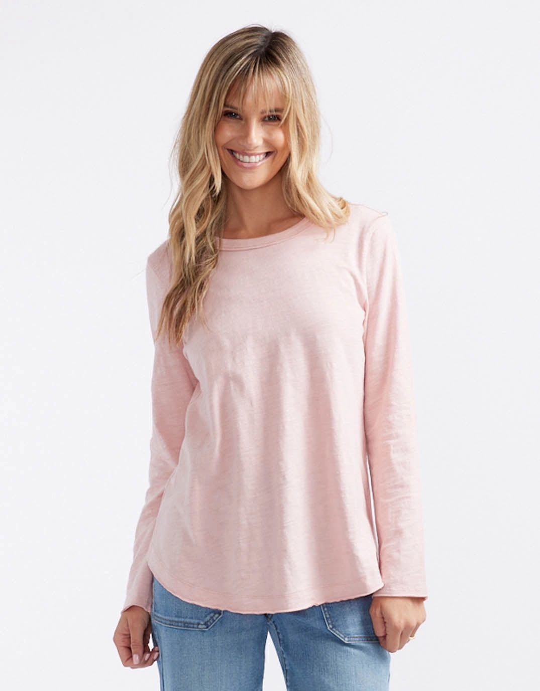 Daily Trend Look Flexible Cuff Design Essential Scoop Hem Long Sleeve T-shirt - Dusty Rose