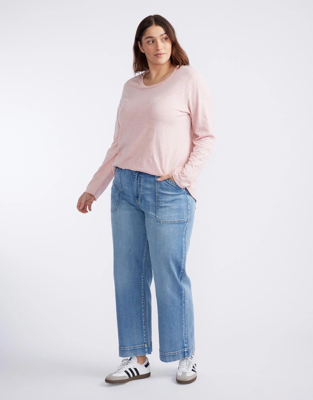 Eco Certified Textile Essential Scoop Hem Long Sleeve T-shirt - Dusty Rose