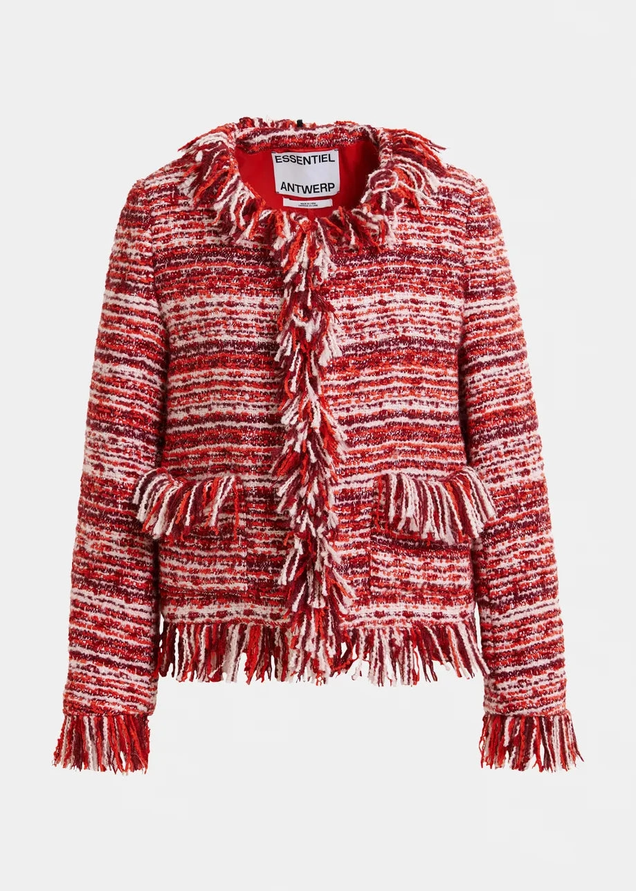 Essentiel Antwerp Iskra Fringed Jacket in Santa Claus Reflective Safety Accents