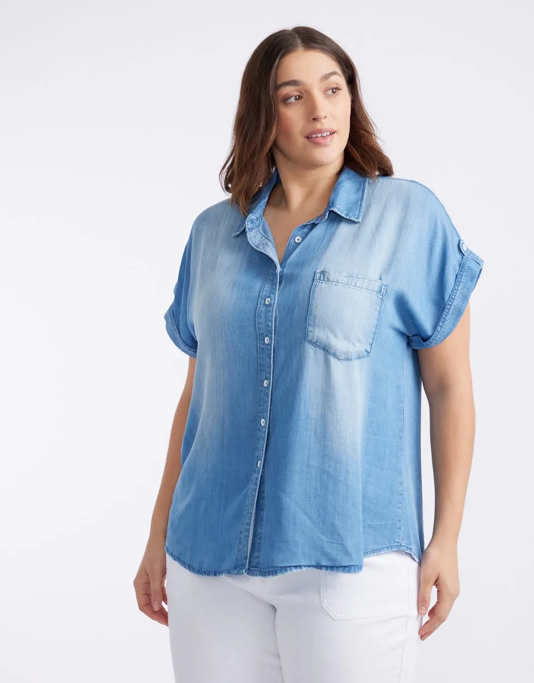 Amber Vintage Denim Short Sleeve Shirt - Chambray Tailored Style