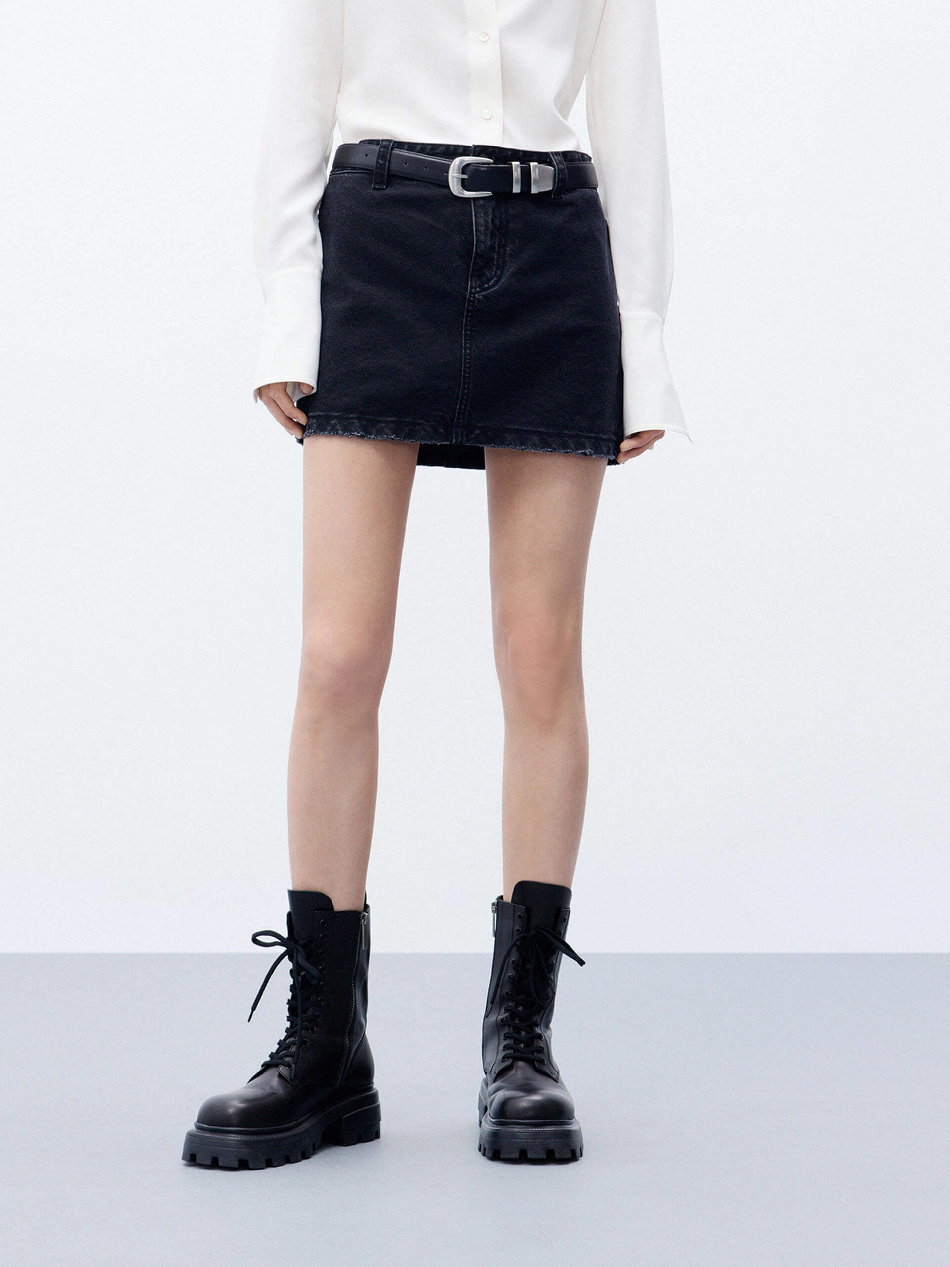Linen blend Durable Stitching A-line silhouette Denim Skirt