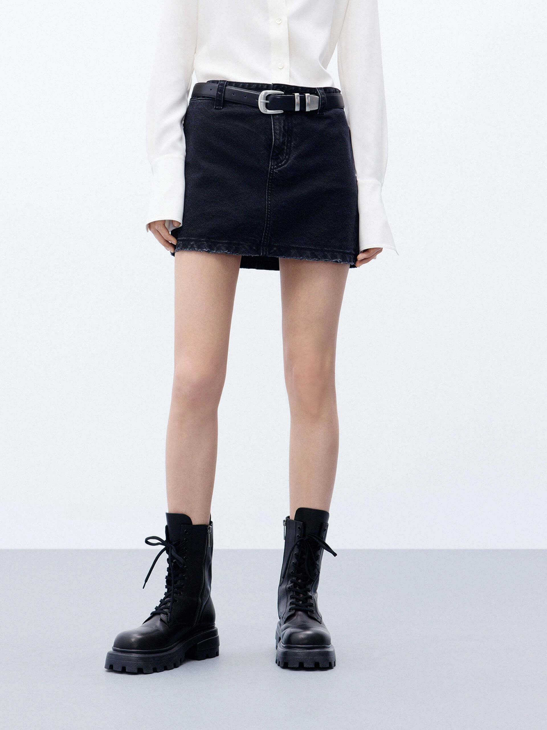 A-line silhouette Denim Skirt Performance Outfit Hip Skimming