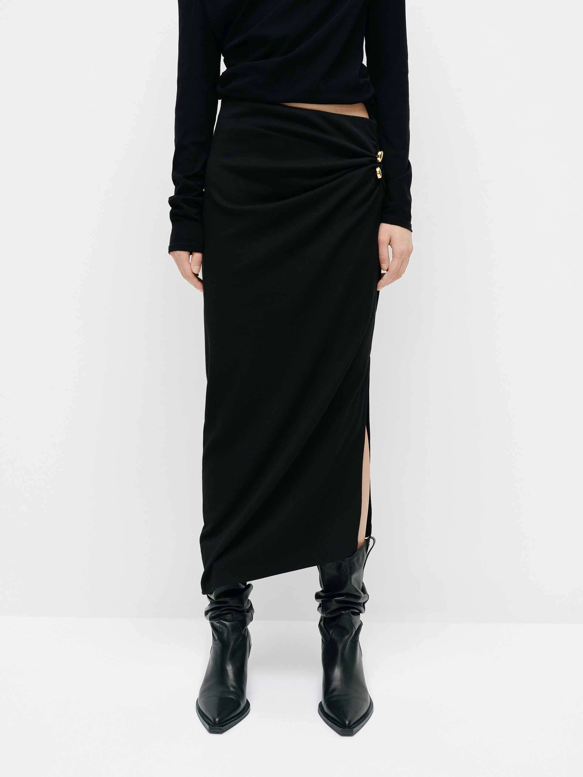 Soft Tones Cotton Blend Slit Skirt