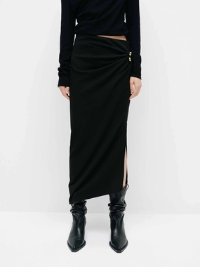 Fold Over Design Cotton Blend Slit Skirt