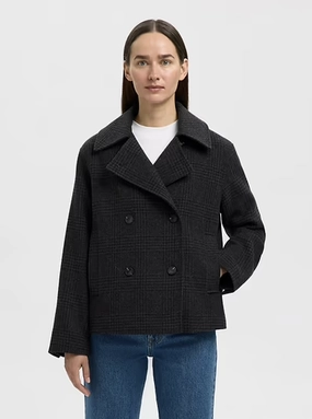 SELECTED Alma Pattern Jacket in Black, Grey Knee Length NonChafing Seam Placement