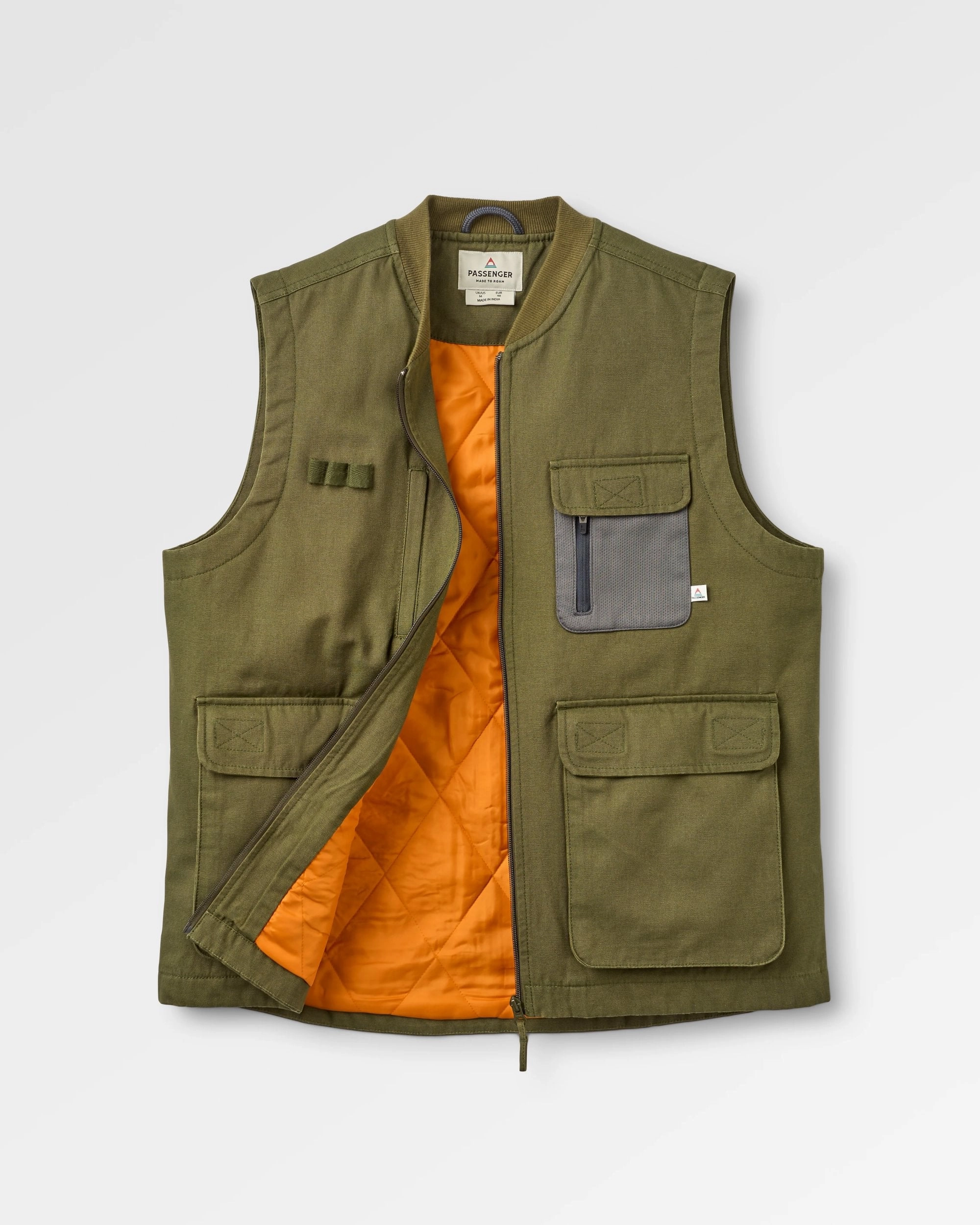 Explorers Organic Cotton Canvas Gilet - Khaki Mid Length Design AntiSnag Lining Material