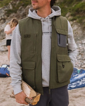 Explorers Organic Cotton Canvas Gilet - Khaki Soft Interior Brushing Temperature Regulating Fill
