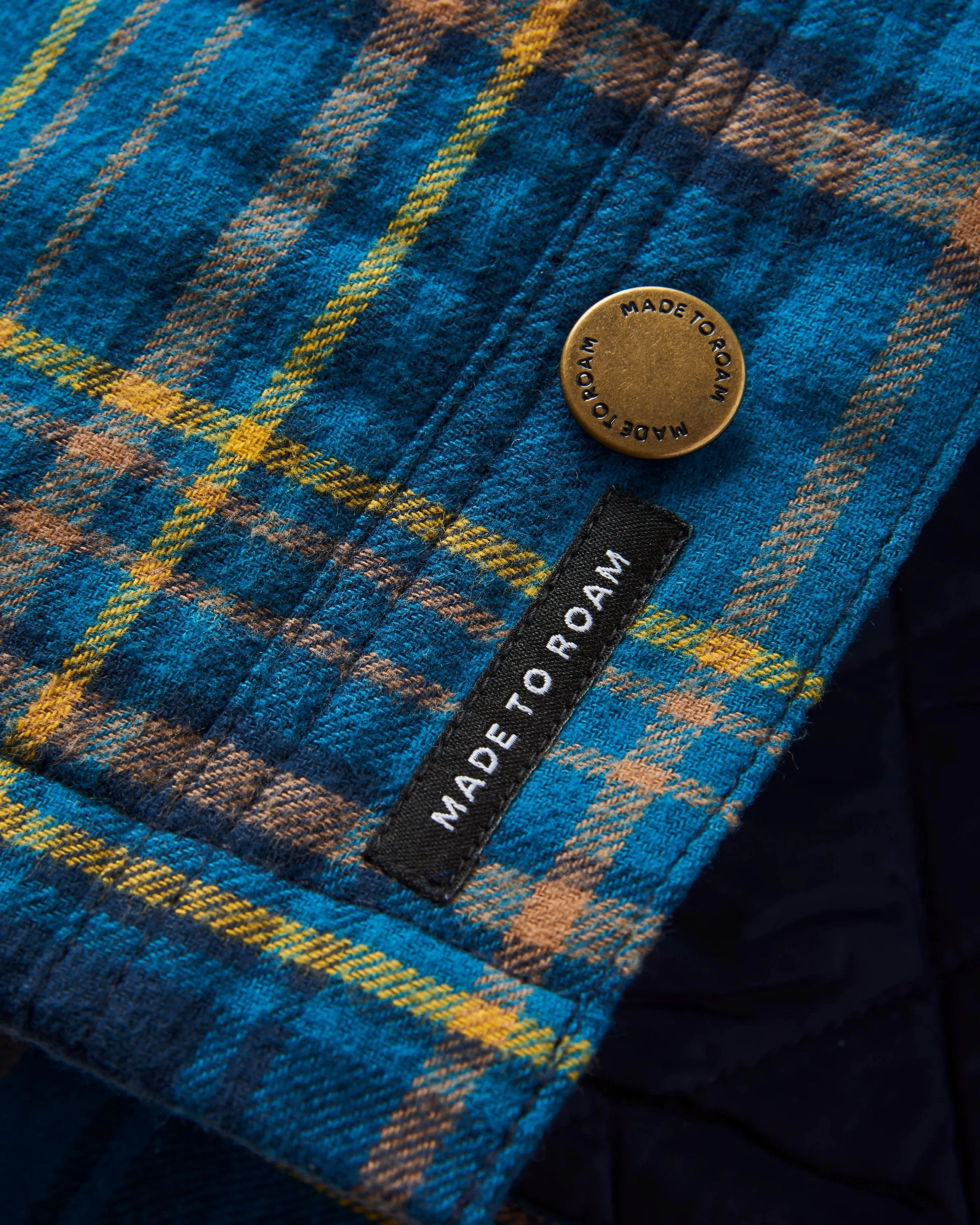 Compact Storage Modern Fit Falcon Organic Cotton Jacket - Tidal Blue Check
