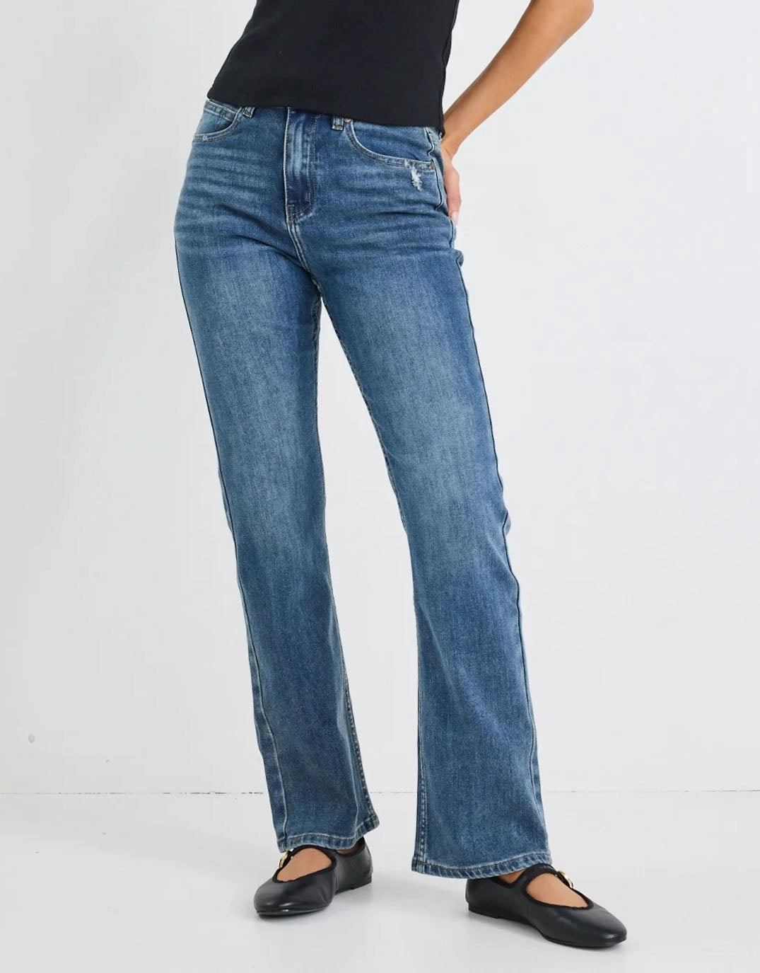 Farah High Rise Straight Leg Jeans - Mid Blue Winter Warmth Minimalist Style Picnic Style Effortless Layer