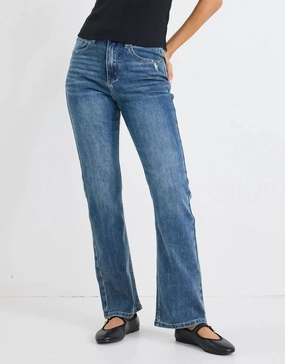 Farah High Rise Straight Leg Jeans - Mid Blue Winter Warmth Minimalist Style Picnic Style Effortless Layer