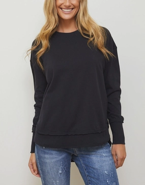 Farrah Long Sleeve - Black Garment Washed Texture Modern Comfort Style