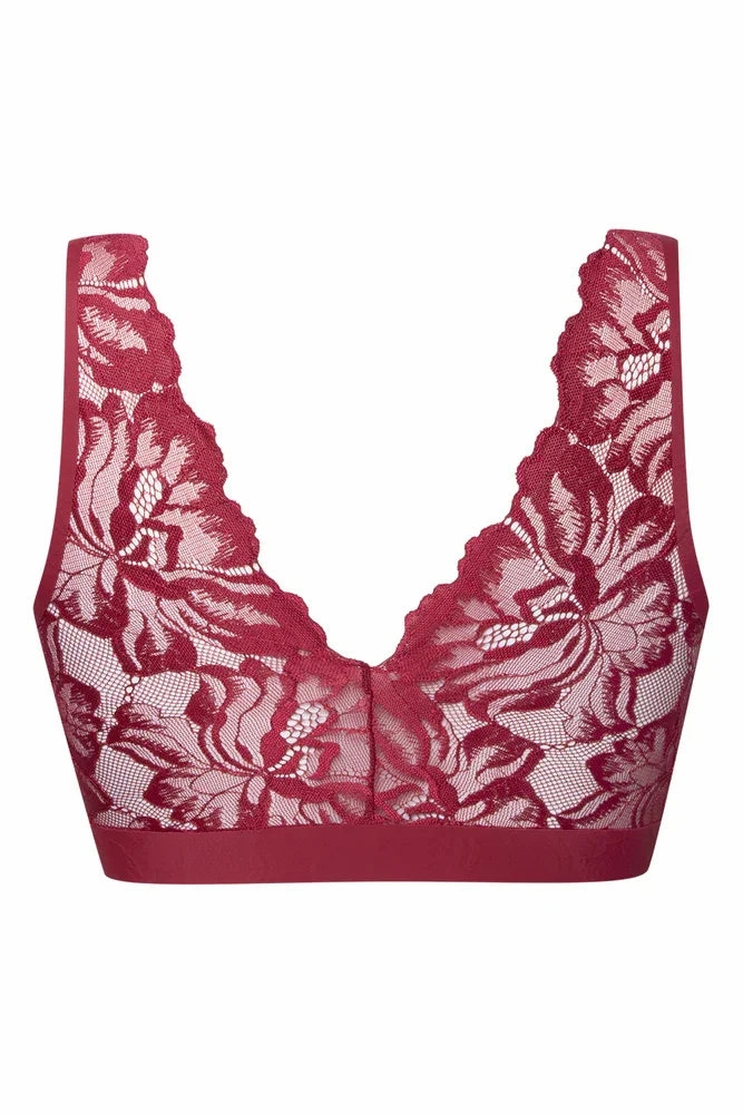 Bonded Lace Back Crop Top Burgundy Lycra fabric