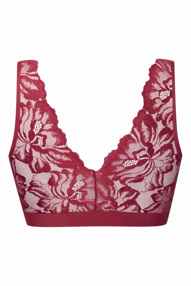 Bonded Lace Back Crop Top Burgundy V-Neck
