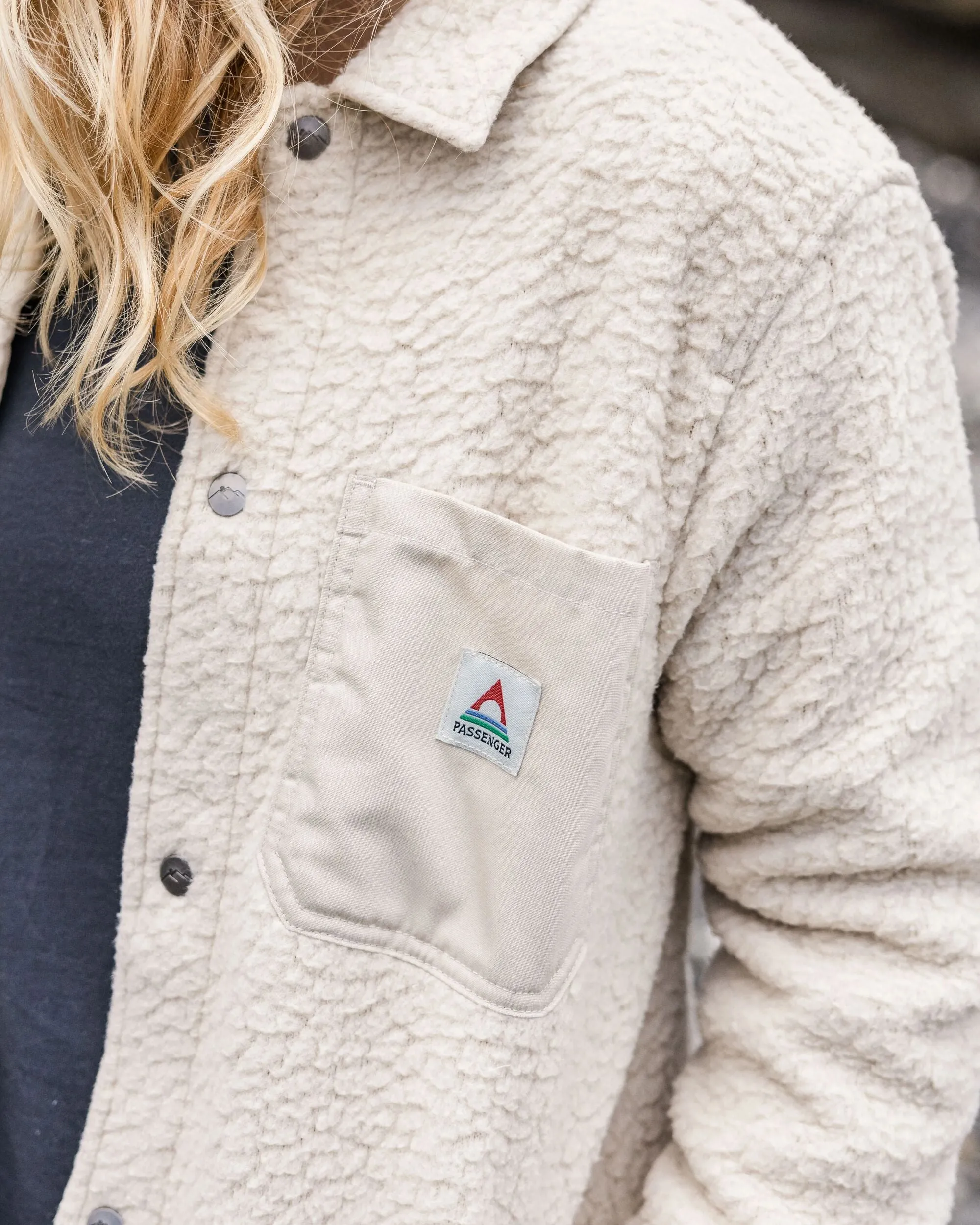 Layered Collar Rappel Recycled Sherpa Oversized Shirt - Oatmeal