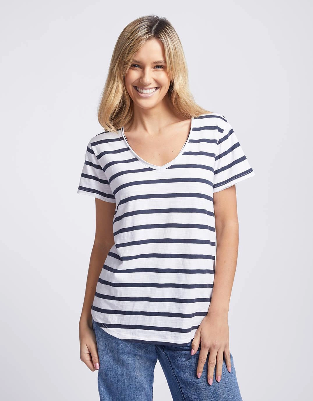 Abstract print Original V Neck T-Shirt - Navy/White Stripe