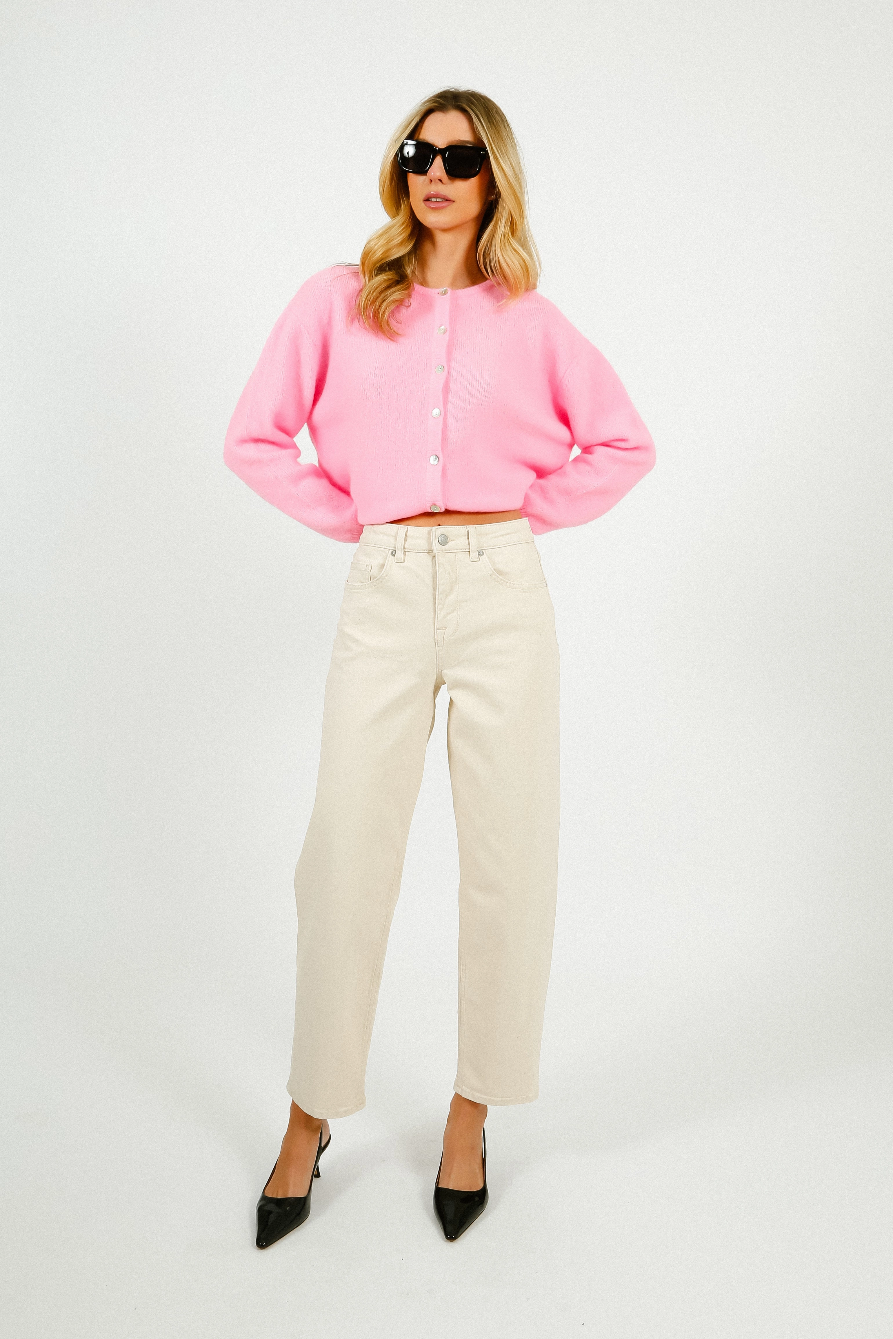 Embroidered Detail SLF Alice Barrel Leg Jeans in Ecru